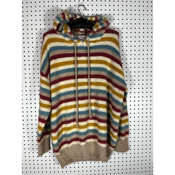 Anthropologie Oliver by Escio Striped Fuzzy Multicolor Hooded Sweater size L - Picture 1 of 8